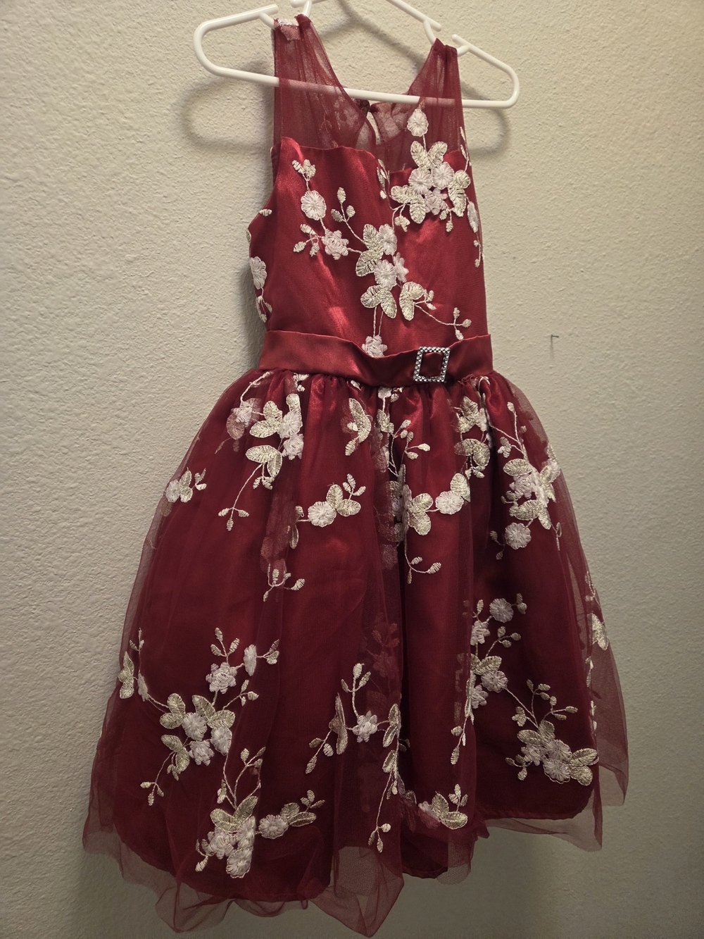 Nannette Kids Red Satin Floral Embroidered Party Dress